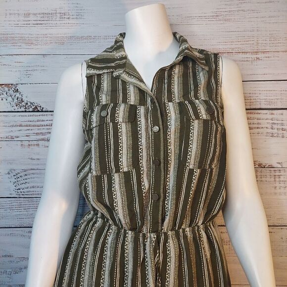 BeBop Green Knee Length Striped Sleeveless Tank Shirt Dress Women's Medi… - Picture 3 of 7